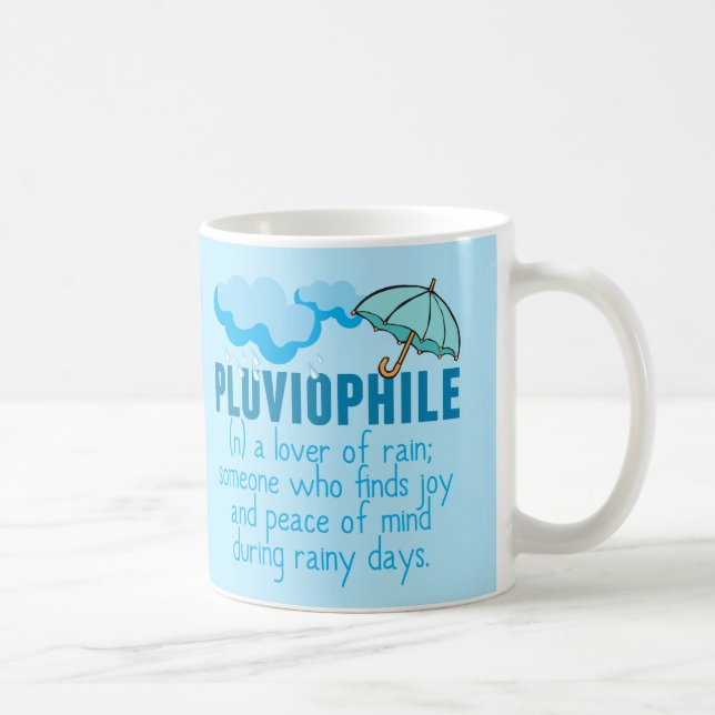 Pluviophile Rain Lover Pretty Blue Umbrella Coffee Mug (Right)
