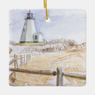 Plymought Lighthouse Watercolor Ceramic Ornament