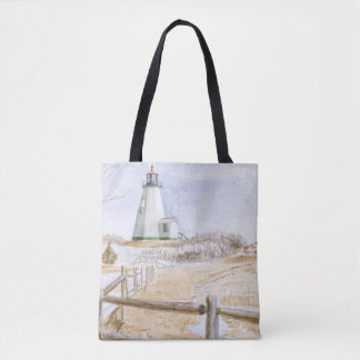 Plymought Lighthouse Watercolor Tote Bag