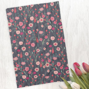 Plymouth Flowers Dark Boho Floral Painting Tea Towel
