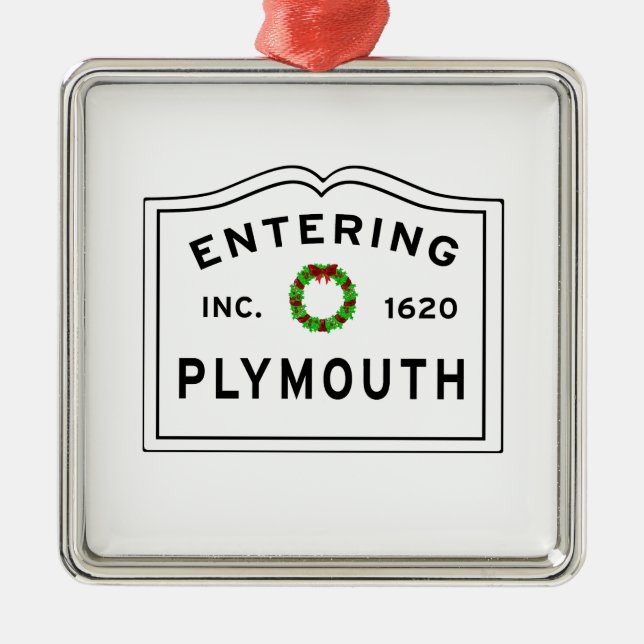 Plymouth, MA Holiday Wreath Ceramic Ornament (Front)