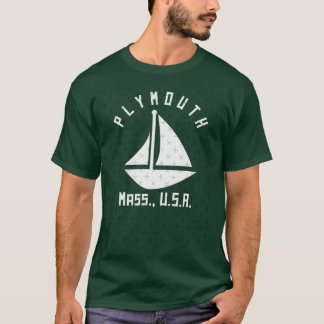 Plymouth Massachusetts Sailing Boating White Text T-Shirt
