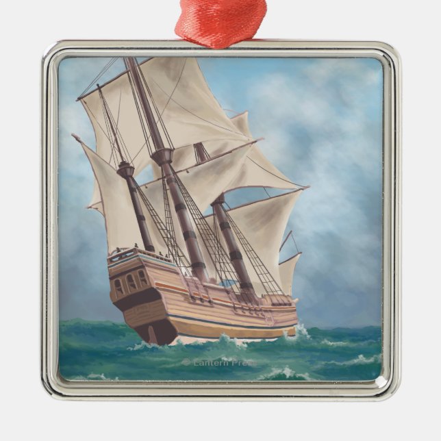 Plymouth, MassachusettsView of the Mayflower Metal Ornament (Front)