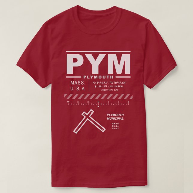 Plymouth Municipal Airport PYM T-Shirt (Design Front)
