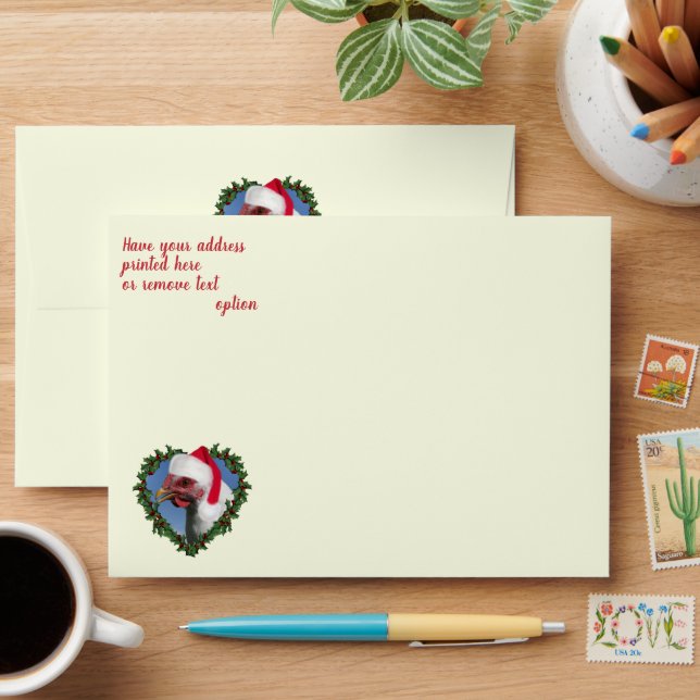 Plymouth Rock Chicken Heart Wreath Christmas Envelope (Desk)
