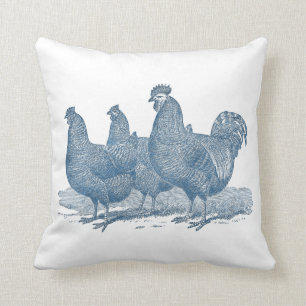 Plymouth Rock Chickens Antique Blue Rooster Hens Cushion