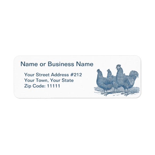 Plymouth Rock Chickens Antique Blue Rooster Hens Return Address Label