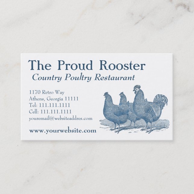 Plymouth Rock Chickens, Blue Rooster, Hens Business Card (Front)