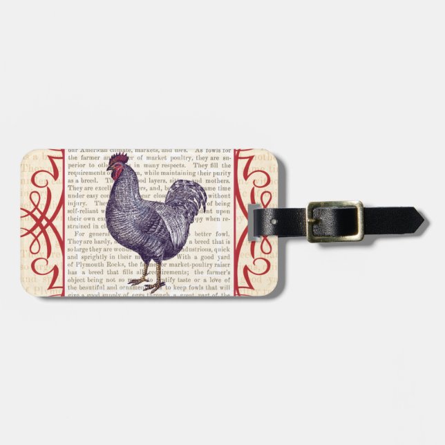Plymouth Rock Rooster Vintage Poultry Farm Luggage Tag (Front Horizontal)