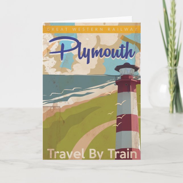 Plymouth Vintage Travel Poster Holiday Card (Front)