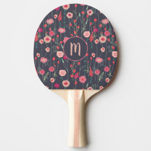 Plymouth Wild Flower Painting Dark Monogram Ping Pong Paddle