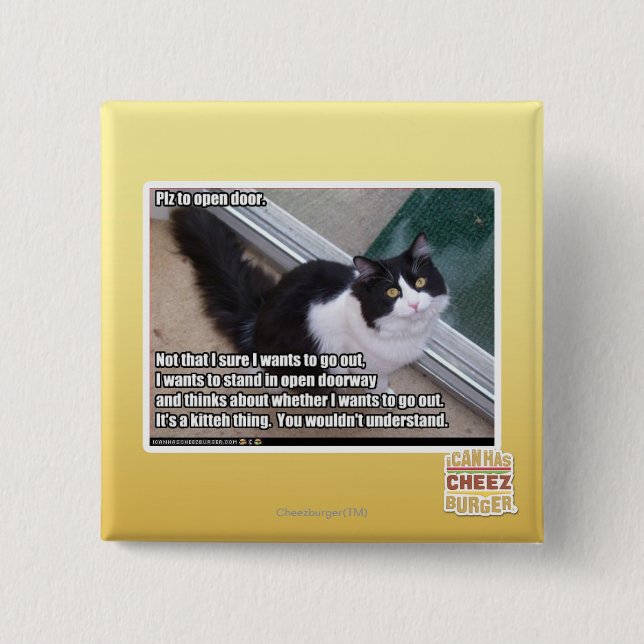 Plz to open door 15 cm square badge (Front)