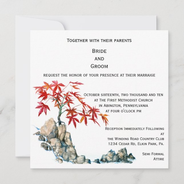 PMACarlson Red Maple Bonsai Wedding Invitation (Front)