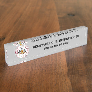 PMC DESK NAMEPLATE w/Classic PMC Seal (BLK TEXT)