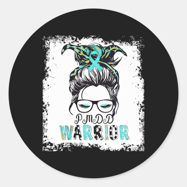 Pmdd Warrior Mum Ribbon Awareness Messy Bun Classic Round Sticker (Front)