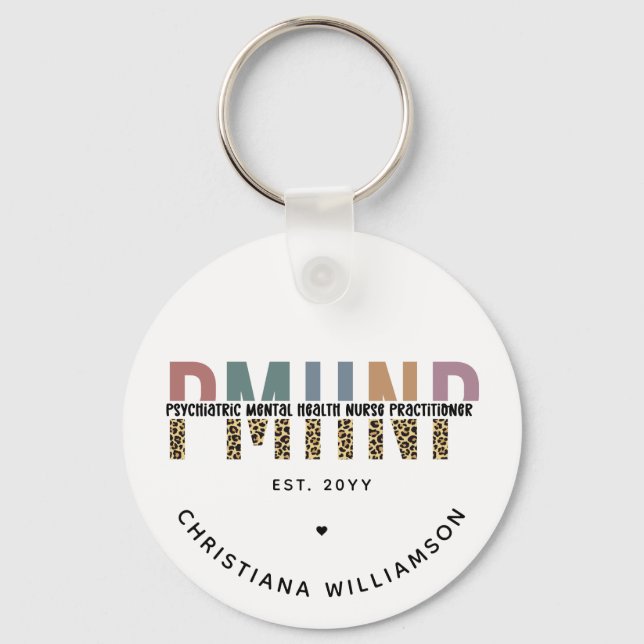 PMHNP Leopard Print Psychiatric Mental Health NP Key Ring (Front)