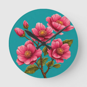 Pnk flowers round clock