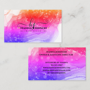 Pnk Gold Marble Agate Monogram initial geode Business Card