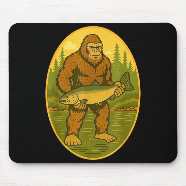 Pnw Steelhead Sasquatch Fishing Big Foot Salmon Fi Mouse Pad (Front)