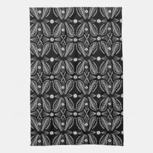 Poblanos Abstract Leaves Pattern Black Tea Towel