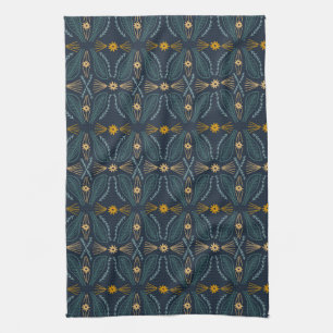Poblanos Abstract Modern Leaves Pattern navy Tea Towel