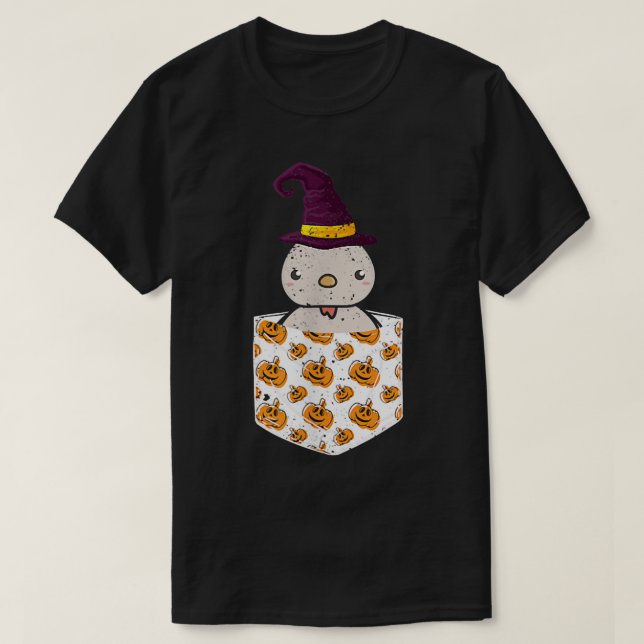 Pocket Chicken Witch Pumpkin Halloween Bird Animal T-Shirt (Design Front)