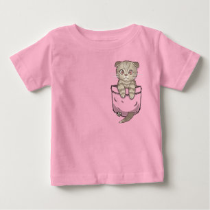 Pocket Cute Scottish Fold Cat Kitten Baby T-Shirt