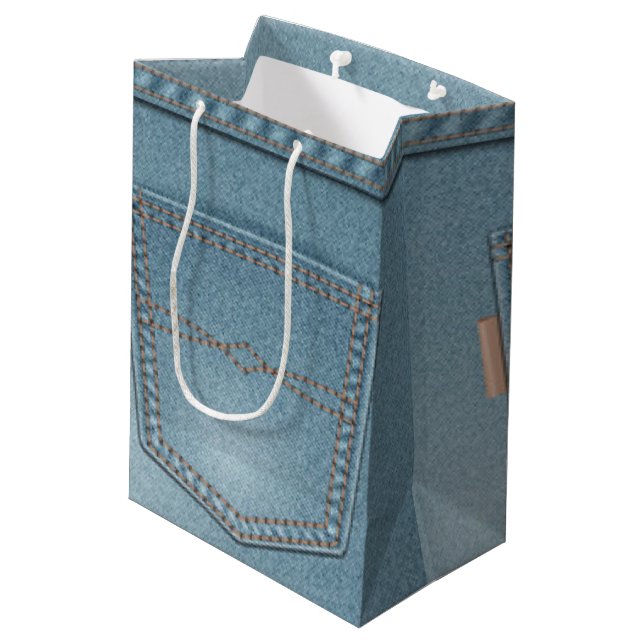 Pocket Denim Blue Jeans Medium Gift Bag (Back Angled)
