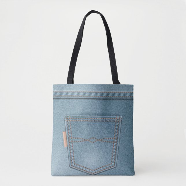 Pocket Denim Blue Jeans Tote Bag (Front)