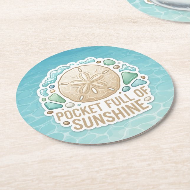 Pocket Full of Sunshine Round Paper Coaster (Angled)