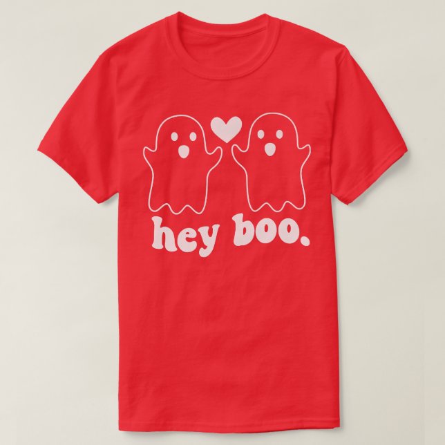 Pocket Hey Boo Ghost Couple Spooky Season Funny Ha T-Shirt (Design Front)