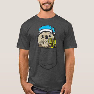 Pocket Jewish Otter Menorah Hanukkah Chanukah Anim T-Shirt