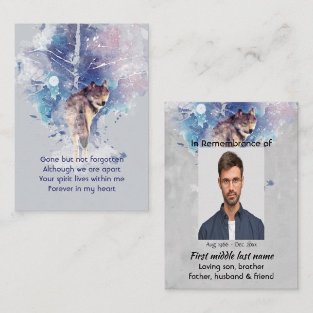 Pocket Keepsake Memorial Remembrance Wolf Business Card (Front/Back)