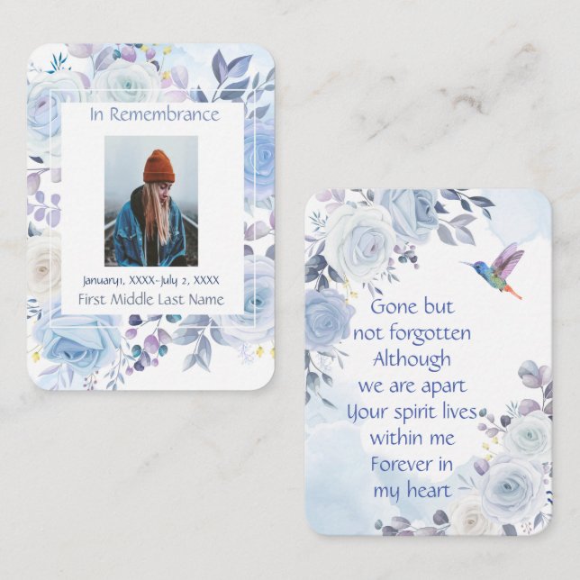 Pocket Keepsake Remembrance Memorial Hummingbird  Business Card (Front/Back)