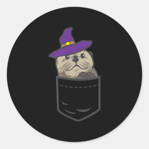 pocket otter witch hat cute halloween Gift Classic Round Sticker