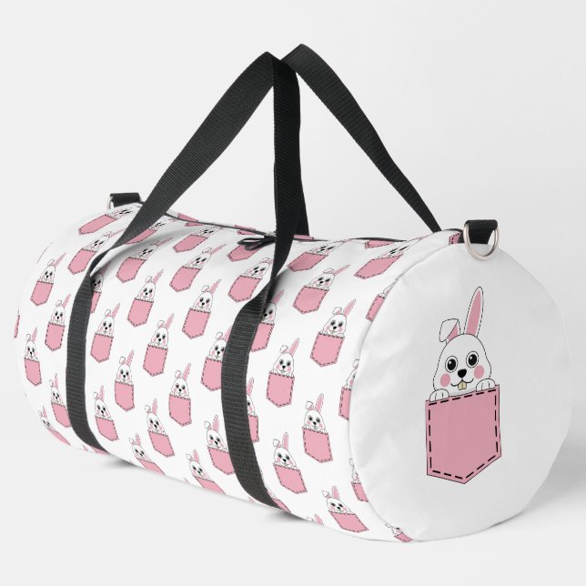Pocket Pet Bunny Pattern Duffle Bag (Left Corner)