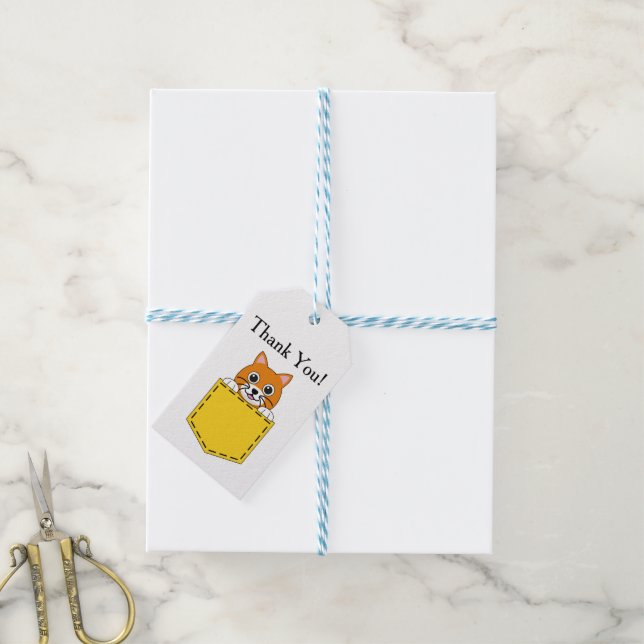 Pocket Pet Cat Personalise Gift Tags (With Twine)