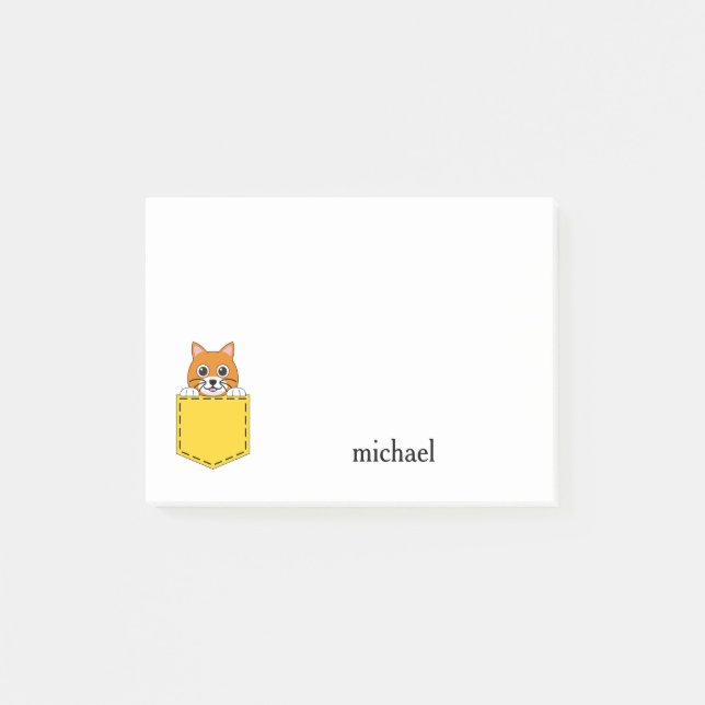 Pocket Pet Cat Personalise Post-it Notes (Front)