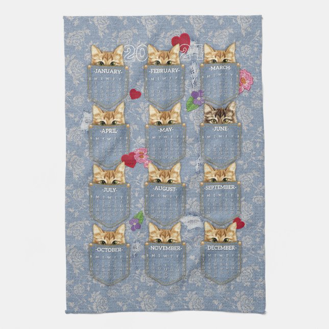 Pocket Pets Kittens 2024 Calendar Tea Towel (Vertical)