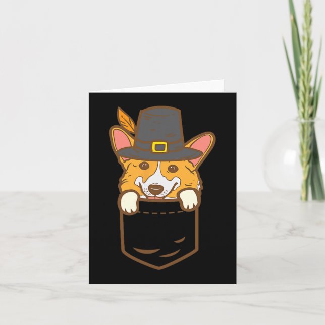 Pocket Pilgrim Welsh Corgi Dog Lover Cute Thanksgi Card (Front)