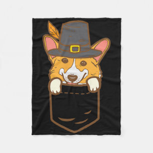 Pocket Pilgrim Welsh Corgi Dog Lover Cute Thanksgi Fleece Blanket