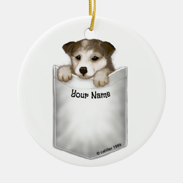 Pocket Puppy Dog  Ceramic Ornament (Front)