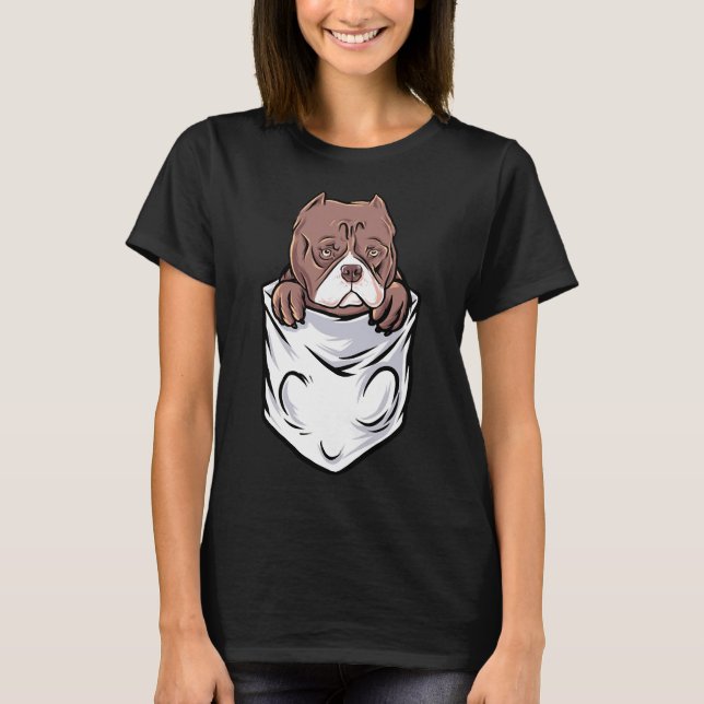 Pocket Style Adorable Pit Bull Terrier Puppy Funny T-Shirt (Front)