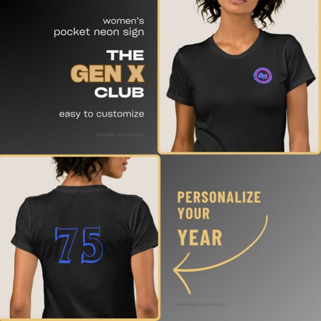 Pocket THE GENX CLUB Neon Sign With Year T-Shirt (Creator Uploaded)