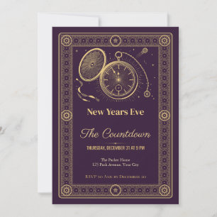 Pocket Watch Countdown New Years Eve Invitation