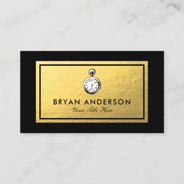 Pocket Watch - Faux Gold Foil Business Card (Front)