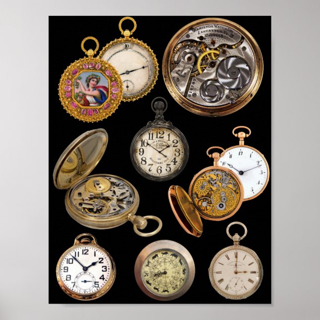 Pocket Watches Time Steampunk Objects Collage Poster (Front)