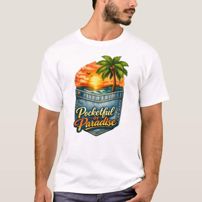 Pocketful of Paradise–Tropical SunsetBasic T-Shirt (Front)