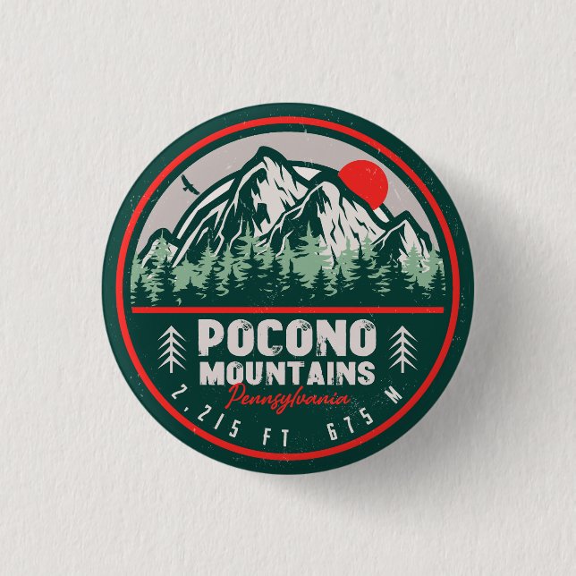 Pocono Mountains PA Retro Sunset Souvenirs 3 Cm Round Badge (Front)