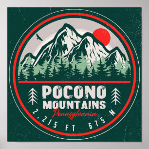 Pocono Mountains PA Retro Sunset Souvenirs Poster